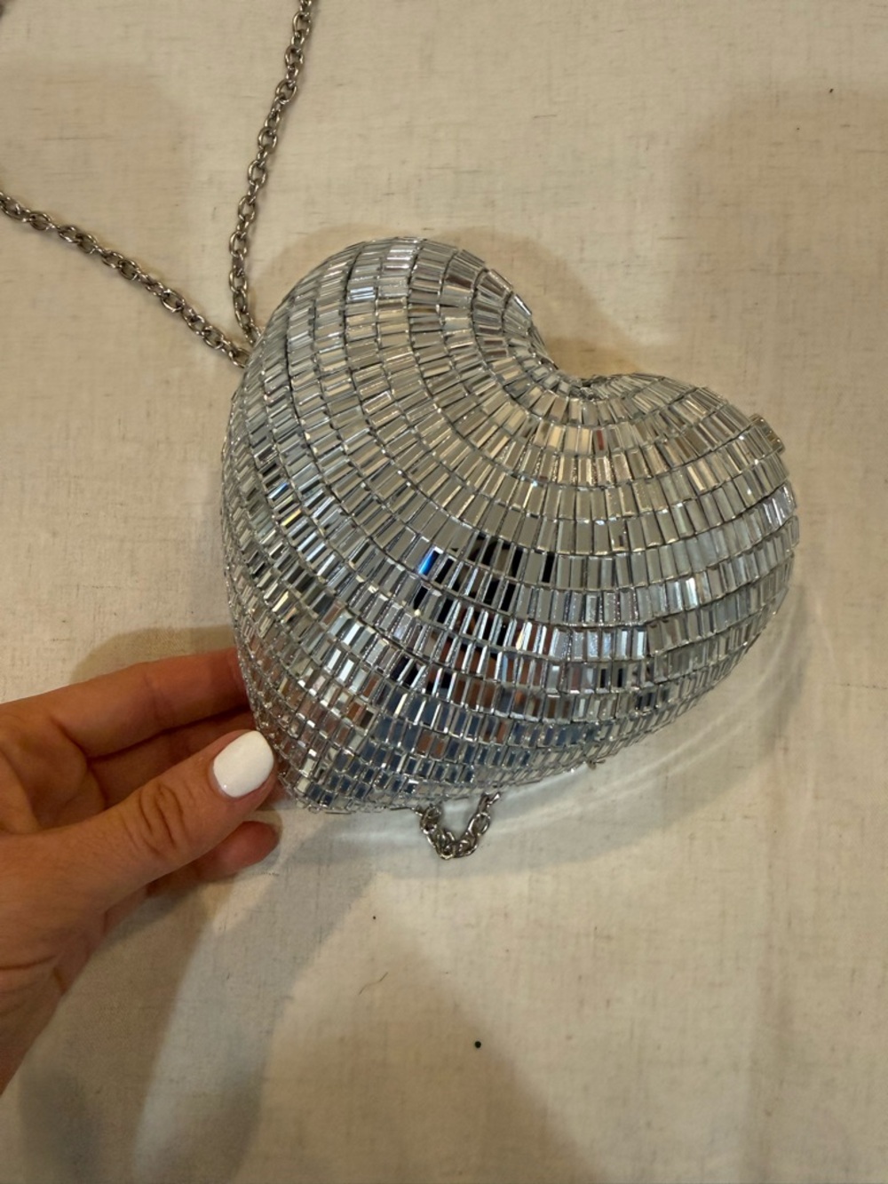 Betsey Johnson Silver Heart Disco Mirror Clutch - Picture 7 of 8